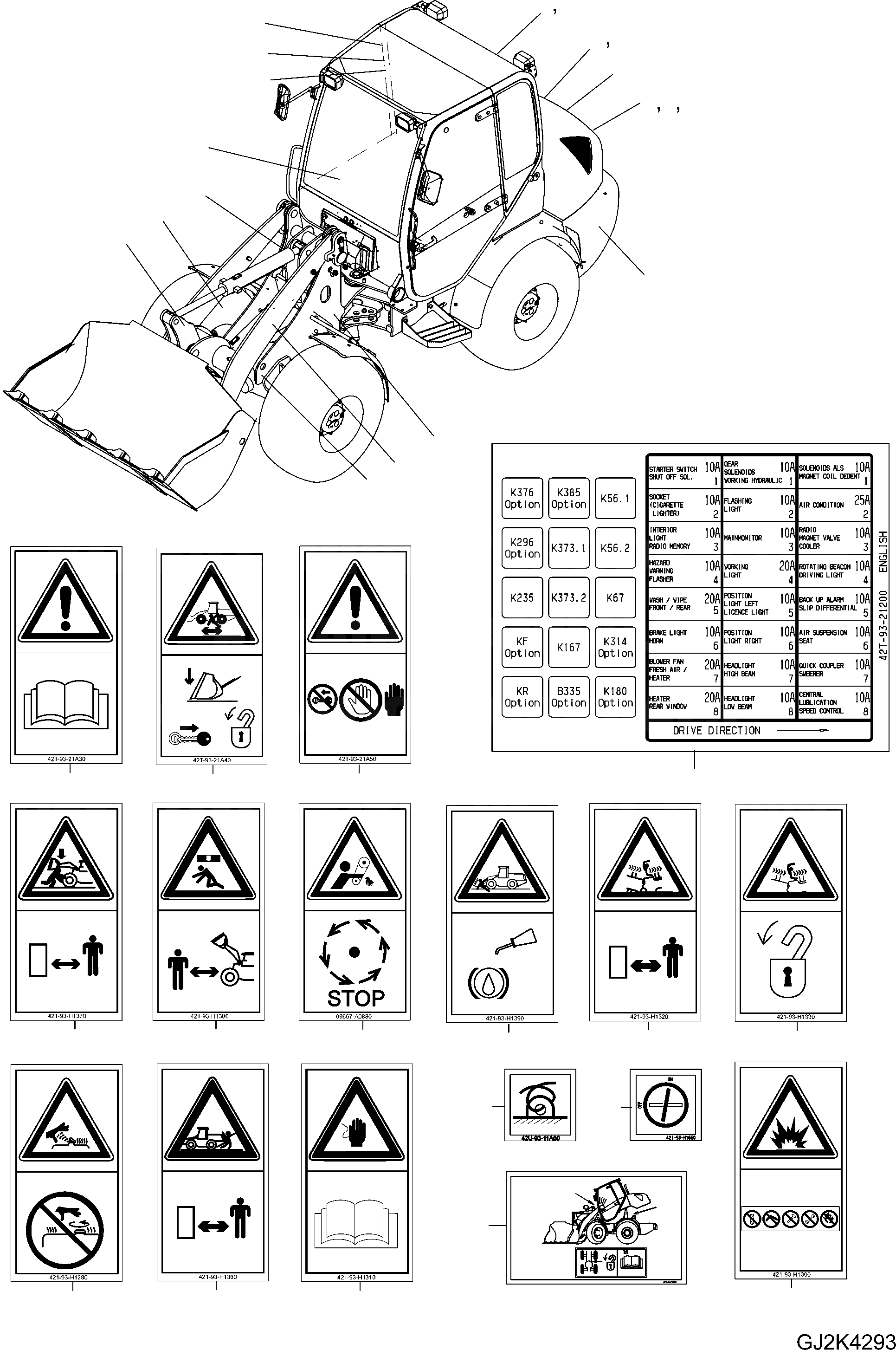 Схема запчастей Komatsu WA65-5 - ТАБЛИЧКИS, АНГЛ. ИНСТРУМЕНТ, АКСЕССУАРЫ, БУКВЕНН.