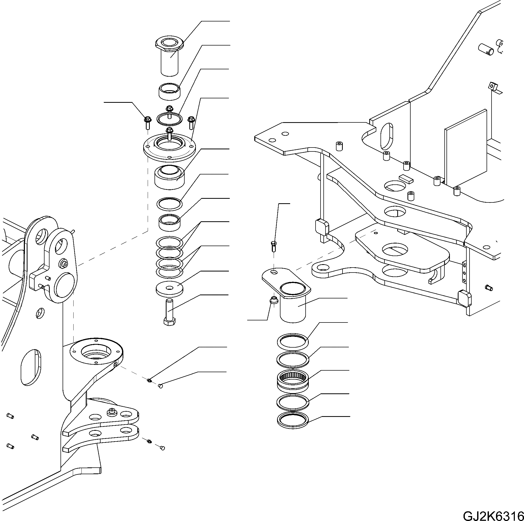 Схема запчастей Komatsu WA65-6 - HINGE ПАЛЕЦ J ОСНОВНАЯ РАМА И ЕЕ ЧАСТИ