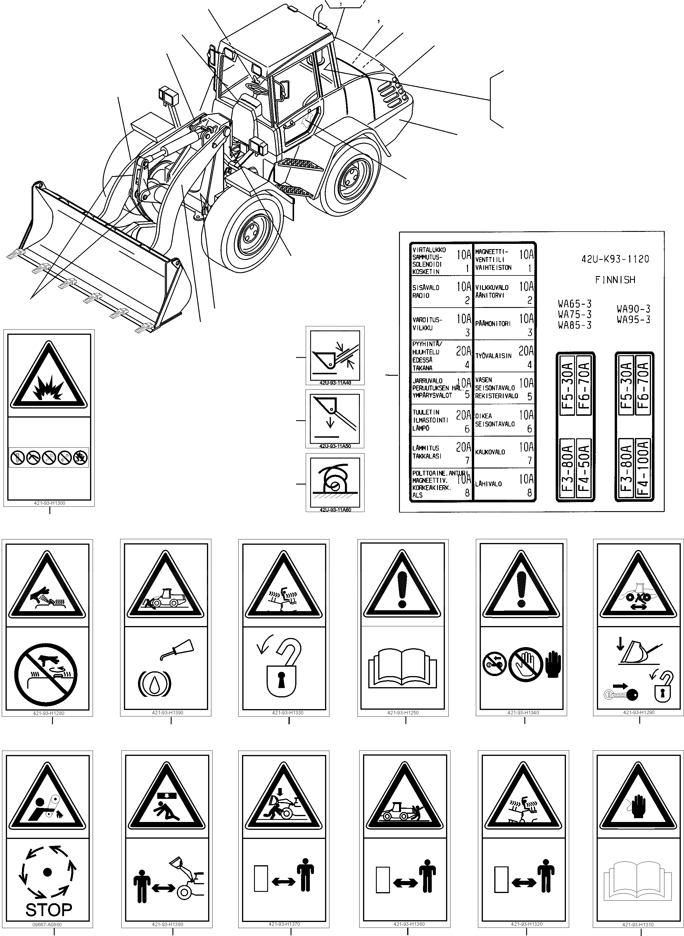 Схема запчастей Komatsu WA65PT-3 - ТАБЛИЧКИS, FINNISH ИНСТРУМЕНТ, АКСЕССУАРЫ, БУКВЕНН.