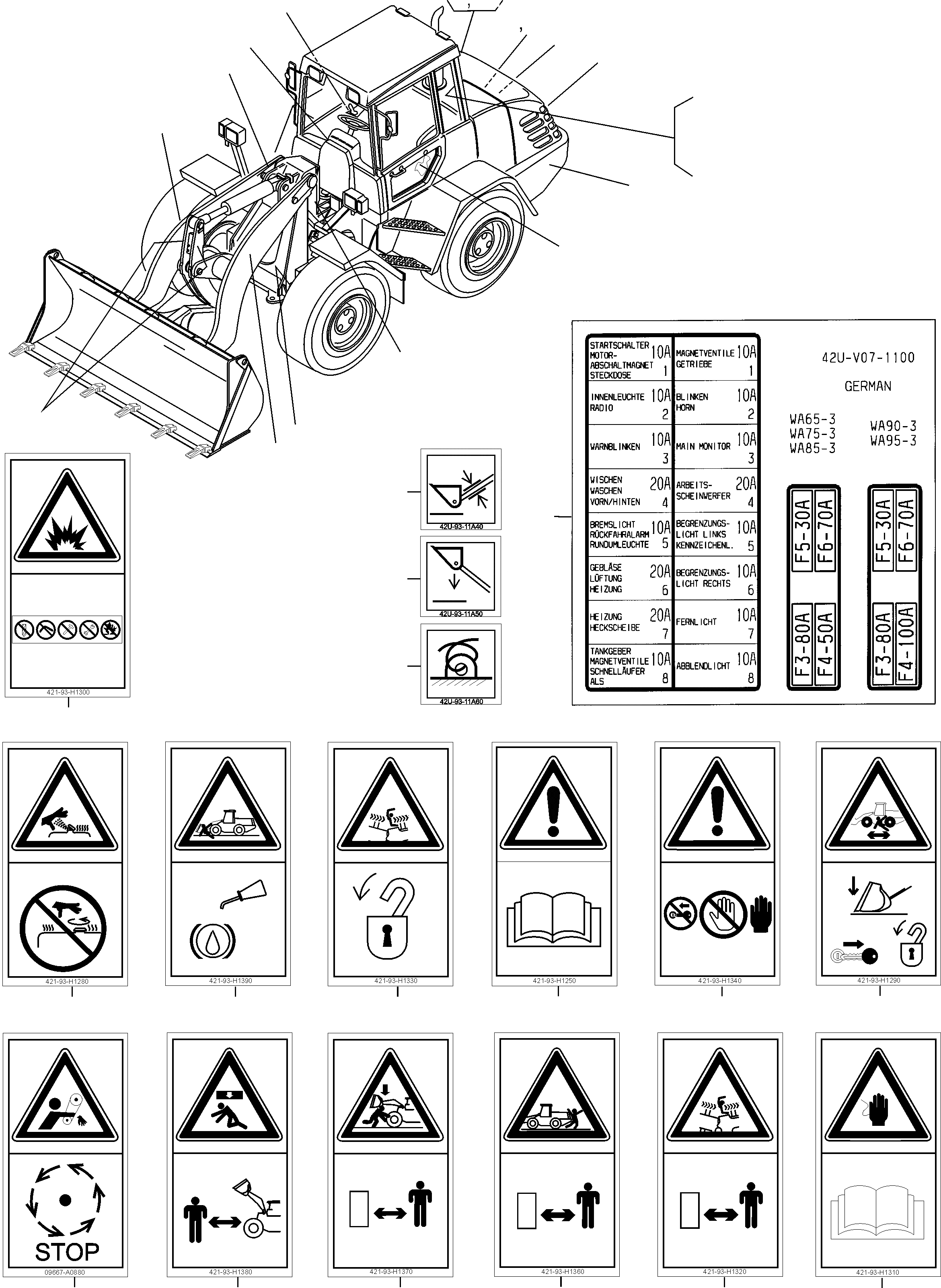 Схема запчастей Komatsu WA65PT-3 HA050075 - HA0500108 - ТАБЛИЧКИS, ПОРТУГАЛ. ИНСТРУМЕНТ, АКСЕССУАРЫ, БУКВЕНН.