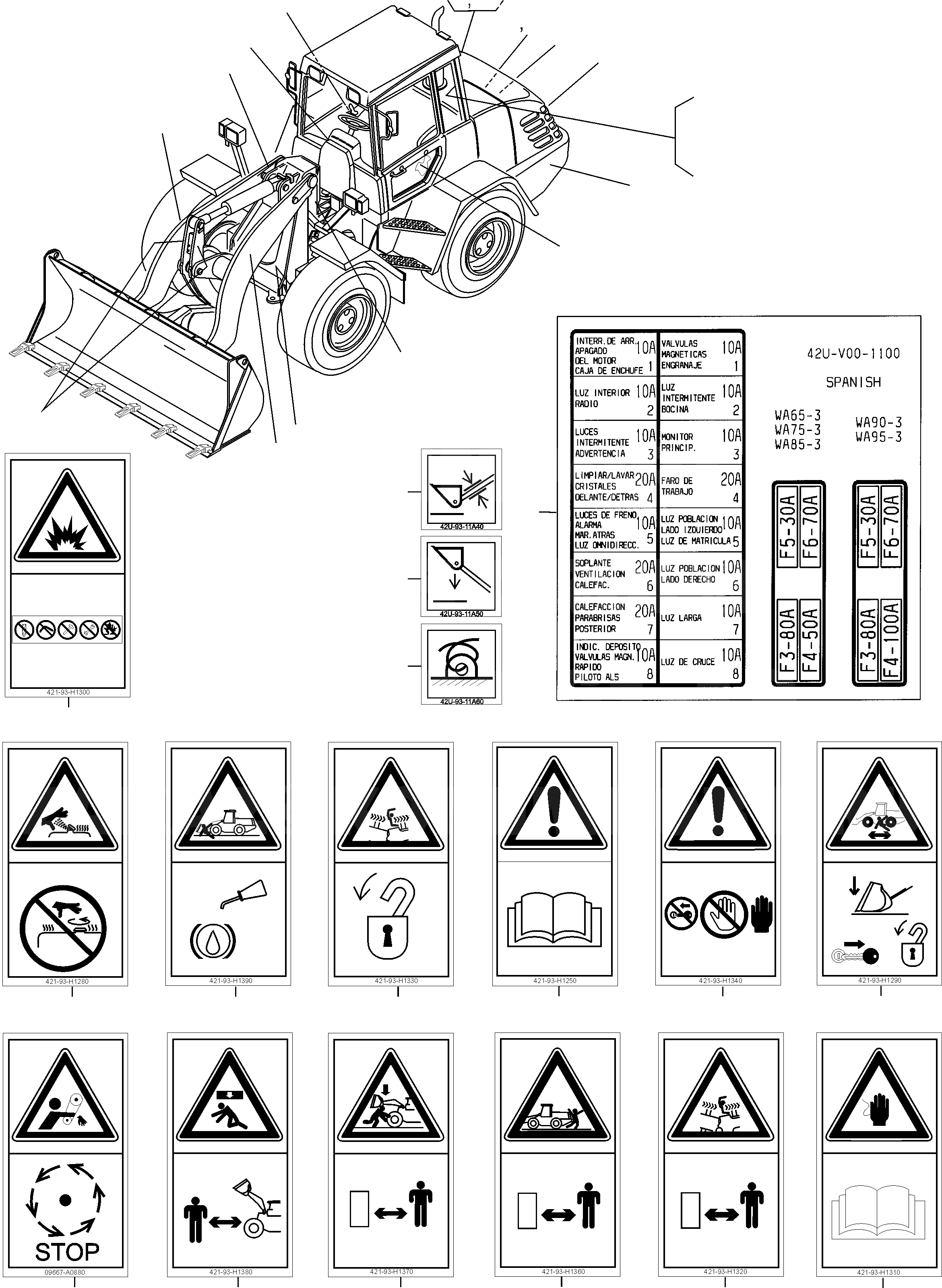 Схема запчастей Komatsu WA65PT-3 HA050075 - HA0500108 - ТАБЛИЧКИS, ИСПАНИЯ ИНСТРУМЕНТ, АКСЕССУАРЫ, БУКВЕНН.