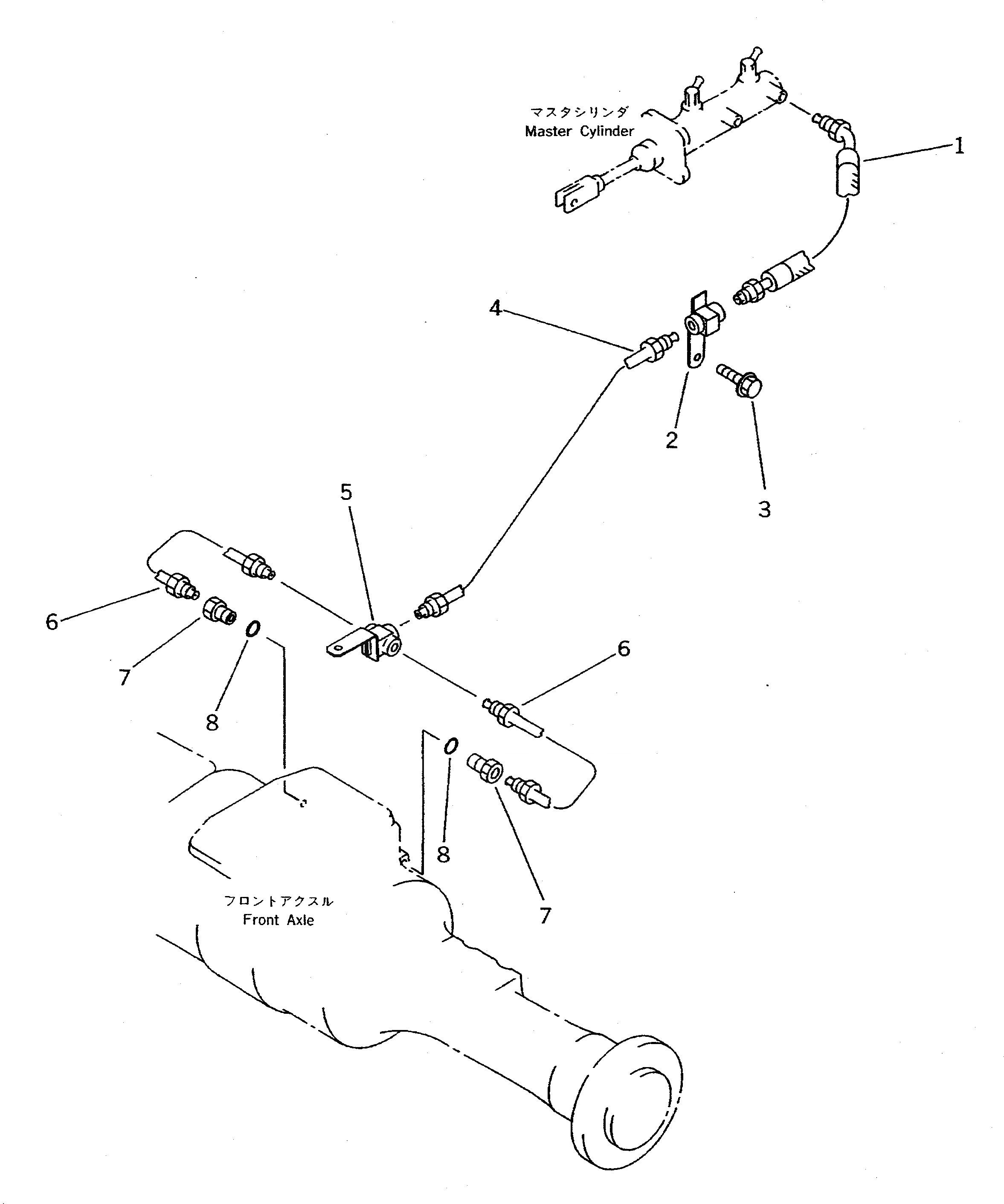 Схема запчастей Komatsu WA70-1 - ТОРМОЗ. МАСЛОПРОВОДЯЩАЯ ЛИНИЯ (/) (ПЕРЕДН ТОРМОЗН. ГИДРОЛИНИЯ)(№-) ВЕДУЩ. ВАЛ¤ ДИФФЕРЕНЦ. И КОЛЕСА