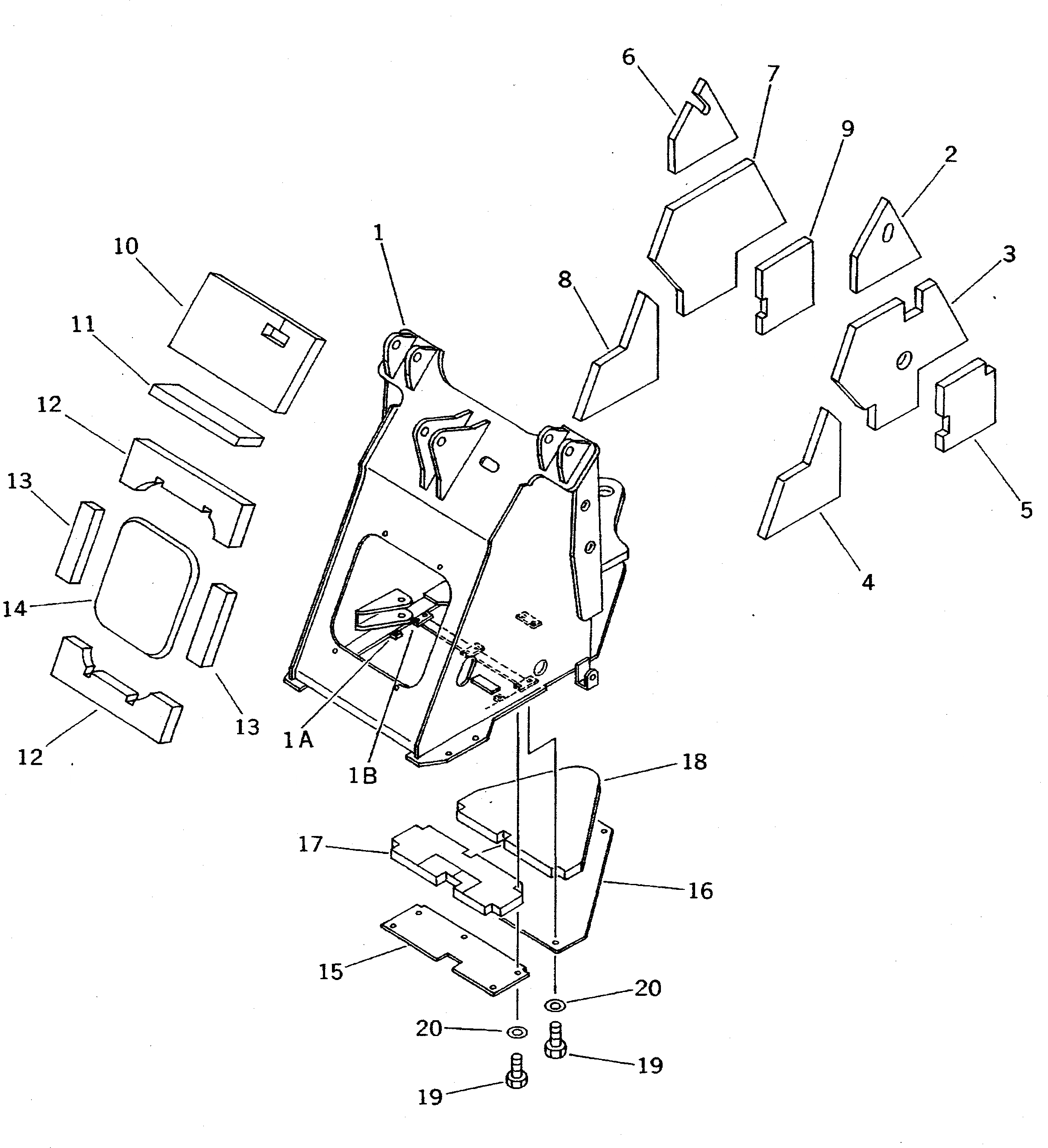 Схема запчастей Komatsu WA70-1 - NOISE ABATEMENT ЧАСТИ (/) (ПЕРЕДН. РАМА)(№79-) СПЕЦ. APPLICATION ЧАСТИ