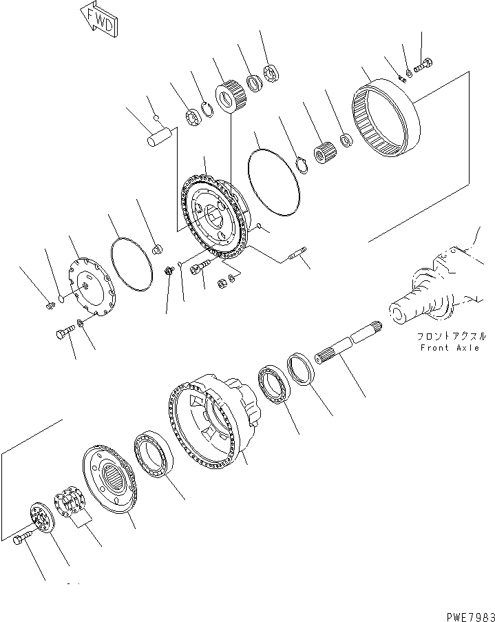 Схема запчастей Komatsu WA700-3 - ПЕРЕДНИЙ МОСТ (КОНЕЧНАЯ ПЕРЕДАЧА)(№7-) ГИДРОТРАНСФОРМАТОР И ТРАНСМИССИЯ