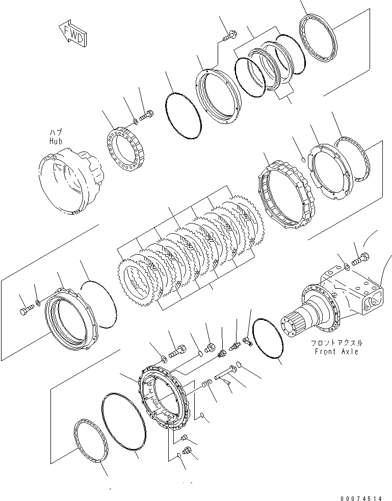 Схема запчастей Komatsu WA700-3 - ПЕРЕДНИЙ МОСТ (ПЕРЕДНИЕ ТОРМОЗА)(№7-) ГИДРОТРАНСФОРМАТОР И ТРАНСМИССИЯ