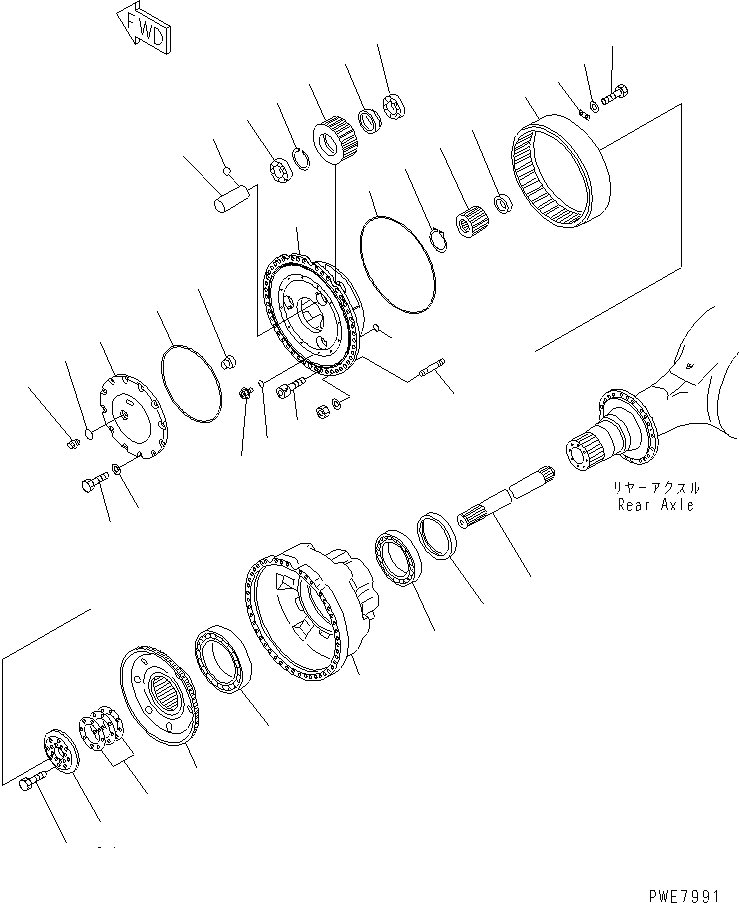 Схема запчастей Komatsu WA700-3 - ЗАДН. МОСТ (КОНЕЧНАЯ ПЕРЕДАЧА)(№7-) ГИДРОТРАНСФОРМАТОР И ТРАНСМИССИЯ