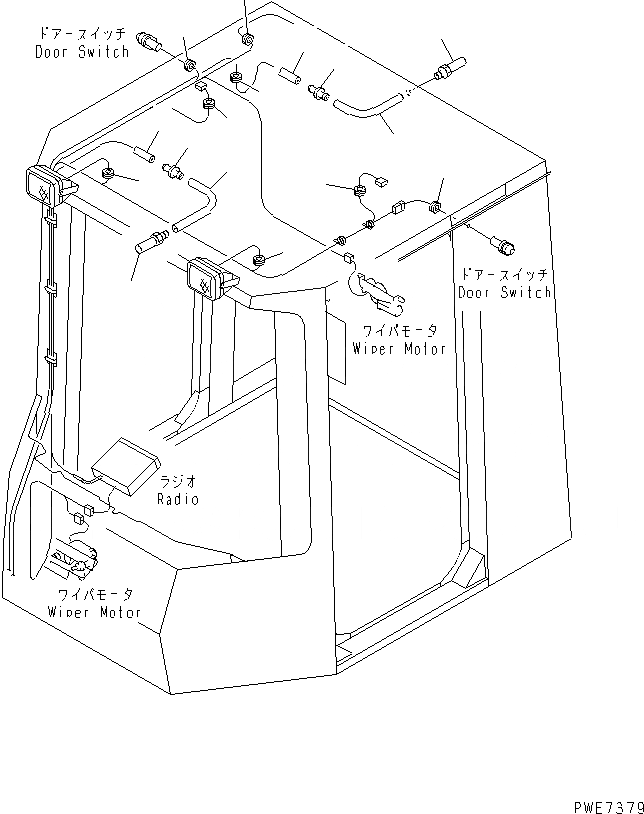 Схема запчастей Komatsu WA700-3 - КАБИНА (ОМЫВАТЕЛЬ СТЕКЛА И УПЛОТНЕНИЯ)(№7-) КАБИНА ОПЕРАТОРА И СИСТЕМА УПРАВЛЕНИЯ