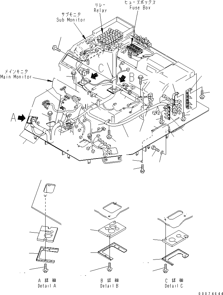 Схема запчастей Komatsu WA700-3 - ПОЛ (ОСНОВН. КОНСТРУКЦИЯ Э/ПРОВОДКА)(№7-) КАБИНА ОПЕРАТОРА И СИСТЕМА УПРАВЛЕНИЯ