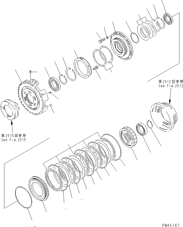Схема запчастей Komatsu WA700-1 - ТРАНСМИССИЯ (2 МУФТА) ГИДРОТРАНСФОРМАТОР И ТРАНСМИССИЯ
