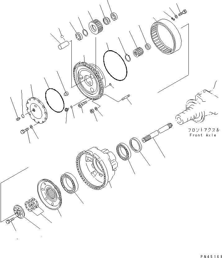 Схема запчастей Komatsu WA700-1 - ЗАДН. КОНЕЧНАЯ ПЕРЕДАЧА ВЕДУЩ. ВАЛ¤ ДИФФЕРЕНЦ. И КОЛЕСА