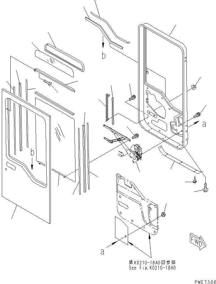 Схема запчастей Komatsu WA700-3 - КАБИНА (ПРАВ. ДВЕРЬ В СБОРЕ¤ /) (ДВЕРЬ РАМА¤ ОКНА И РЕГУЛЯТОР)(№-7) КАБИНА ОПЕРАТОРА И СИСТЕМА УПРАВЛЕНИЯ