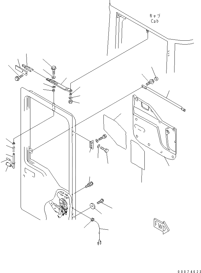 Схема запчастей Komatsu WA700-3 - КАБИНА (ПРАВ. ДВЕРЬ В СБОРЕ¤ /) (ДВЕРЬ ФИКСАТОР ОТКРЫТИЯ¤ ПОДУШКА И РУЧКА)(№7-) КАБИНА ОПЕРАТОРА И СИСТЕМА УПРАВЛЕНИЯ