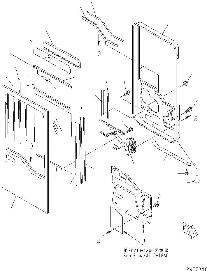 Схема запчастей Komatsu WA700-3 - КАБИНА (ПРАВ. ДВЕРЬ В СБОРЕ¤ /) (ДВЕРЬ РАМА¤ ОКНА И РЕГУЛЯТОР)(№-7) КАБИНА ОПЕРАТОРА И СИСТЕМА УПРАВЛЕНИЯ