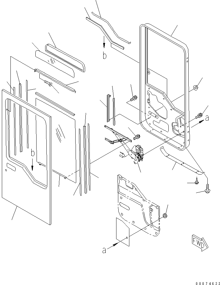 Схема запчастей Komatsu WA700-3 - КАБИНА (ПРАВ. ДВЕРЬ В СБОРЕ¤ /) (ДВЕРЬ РАМА¤ ОКНА И РЕГУЛЯТОР)(№7-) КАБИНА ОПЕРАТОРА И СИСТЕМА УПРАВЛЕНИЯ