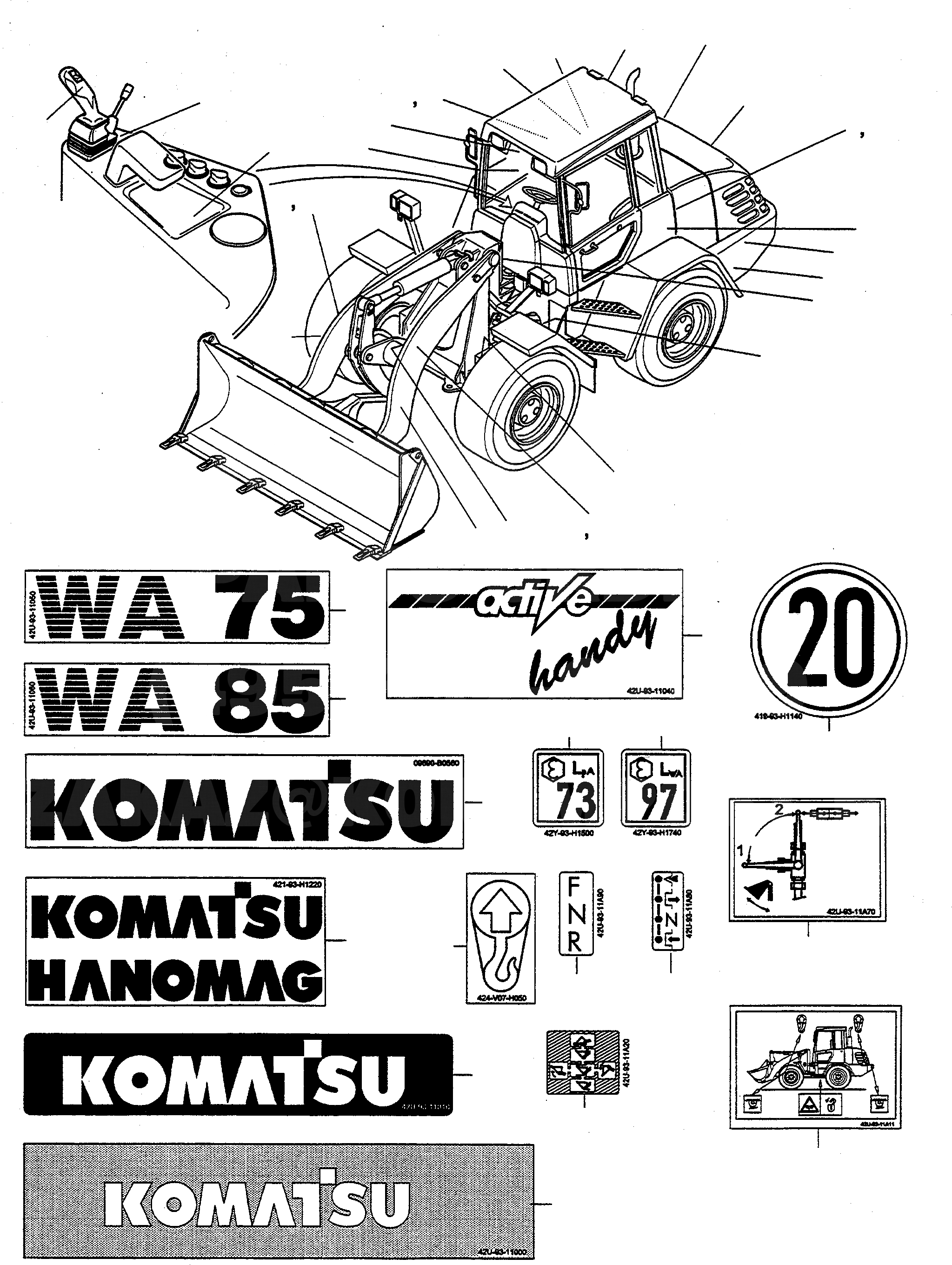 Схема запчастей Komatsu WA75-3 - БУКВЕНН. ИНСТРУМЕНТ, АКСЕССУАРЫ, БУКВЕНН.