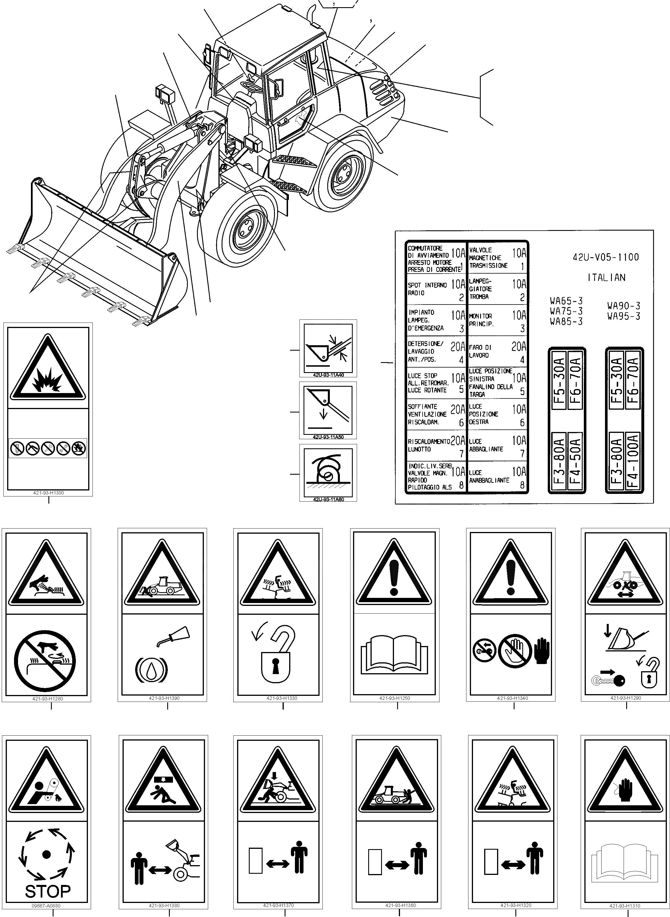 Схема запчастей Komatsu WA75-3 - ТАБЛИЧКИS, ИТАЛИЯ ИНСТРУМЕНТ, АКСЕССУАРЫ, БУКВЕНН.