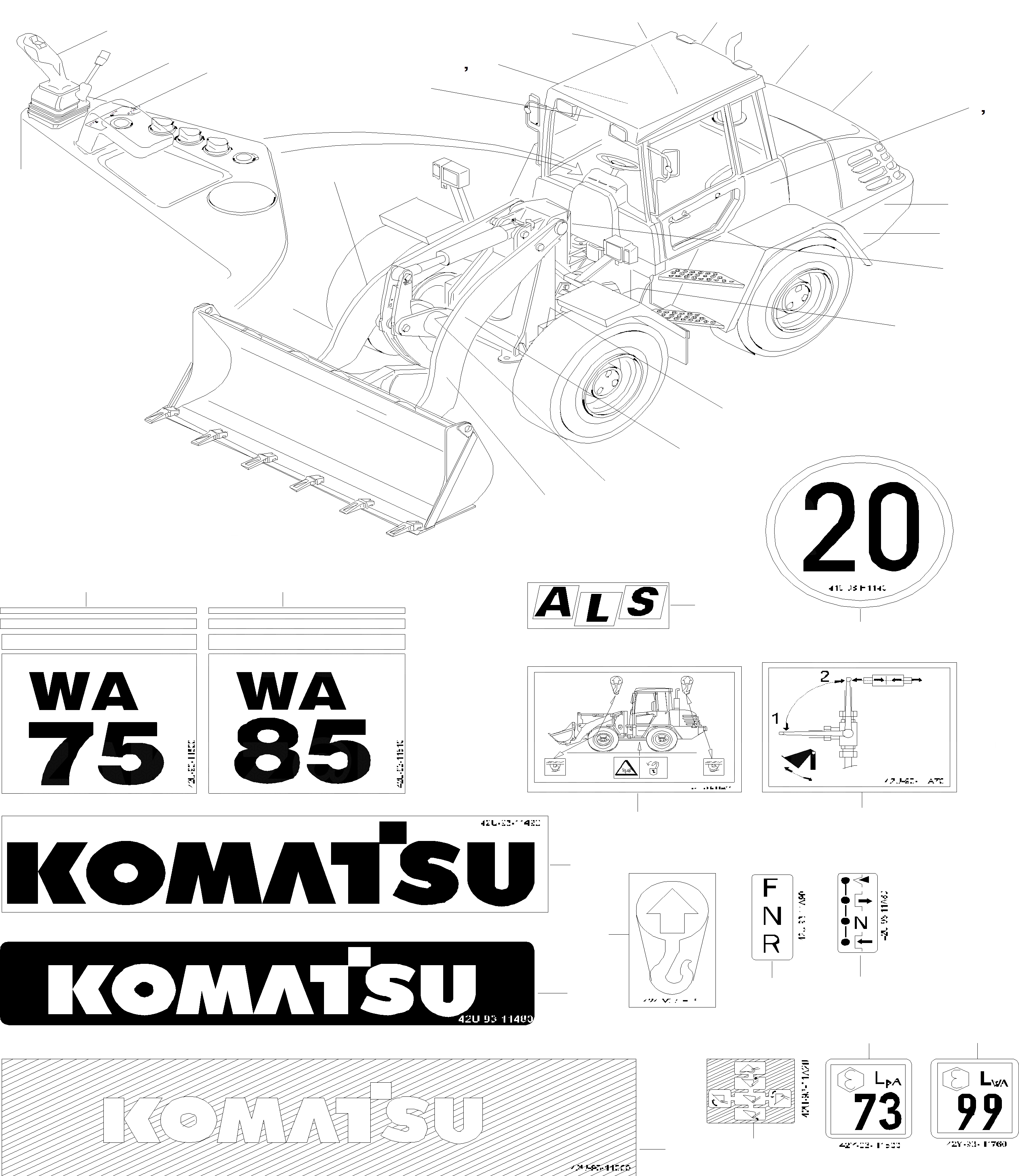 Схема запчастей Komatsu WA75-3 - БУКВЕНН. ИНСТРУМЕНТ, АКСЕССУАРЫ, БУКВЕНН.