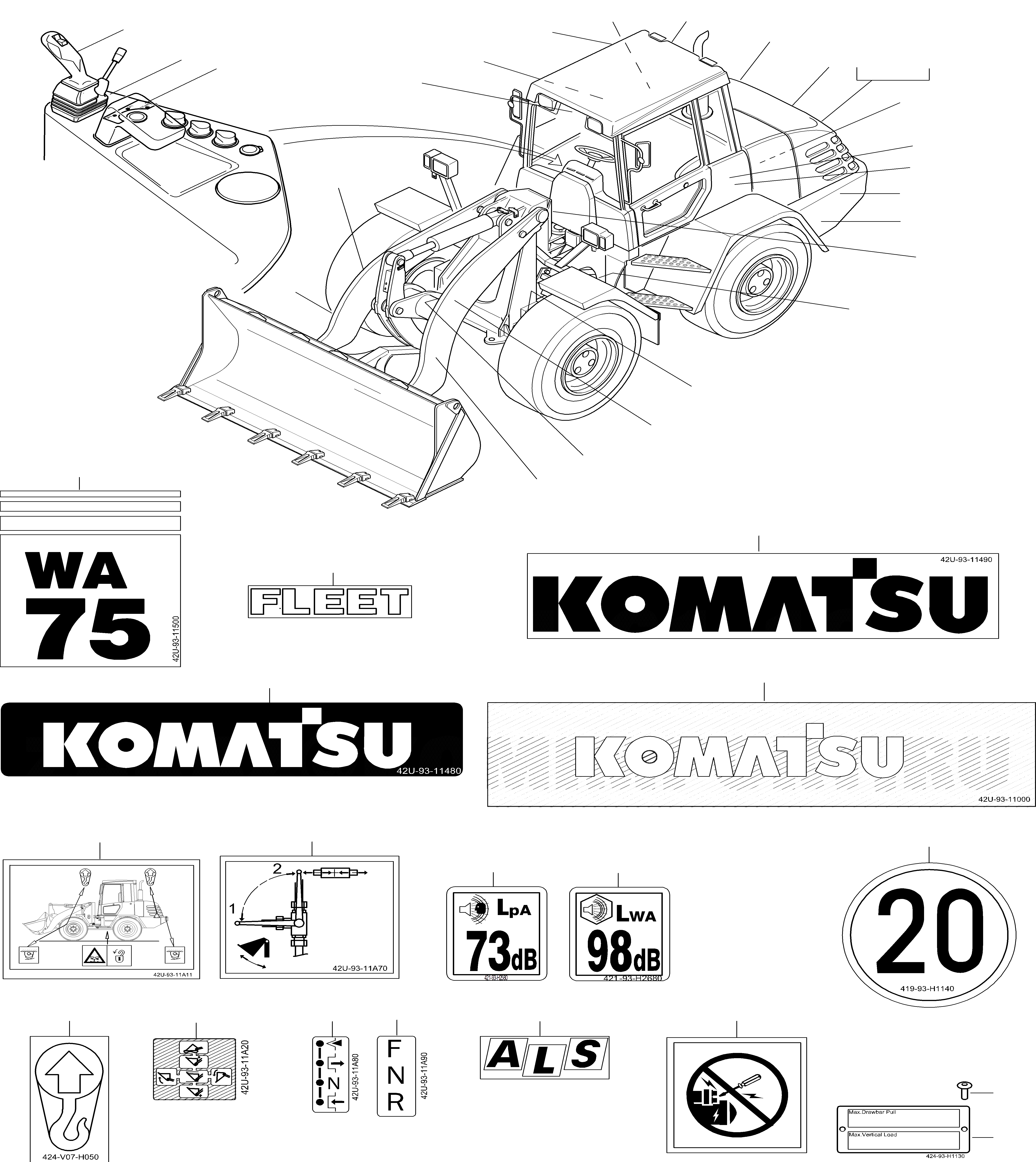 Схема запчастей Komatsu WA75-3 FLEET - БУКВЕНН. ИНСТРУМЕНТ, АКСЕССУАРЫ, БУКВЕНН.