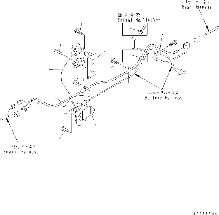 Схема запчастей Komatsu WA80-3 - ПРОВОДКА (ПЕРЕДН. РАМА) (ДЛЯ ПОДОГРЕВ WIRE СТЕКЛА)(№-) ЭЛЕКТРИКА