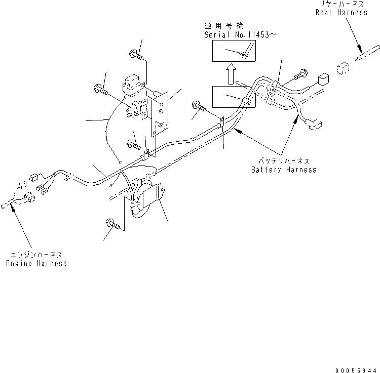 Схема запчастей Komatsu WA80-3 - ПРОВОДКА (ЗАДН. ЛИНИЯ)(№-) ЭЛЕКТРИКА