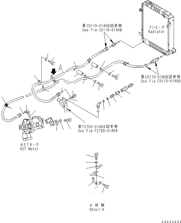 Схема запчастей Komatsu WA80-3 - HST ОСНОВН. ЛИНИЯ (МАСЛООХЛАДИТЕЛЬ ЛИНИЯ)(№8-) СИЛОВАЯ ПЕРЕДАЧА