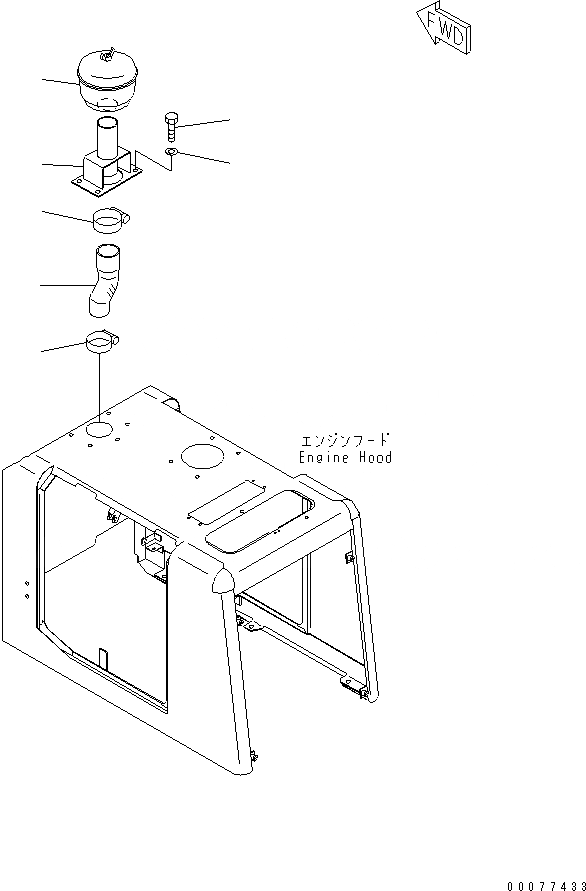 Схема запчастей Komatsu WA80-3 - КАПОТ (ПРЕФИЛЬТР)(№-) ЧАСТИ КОРПУСА