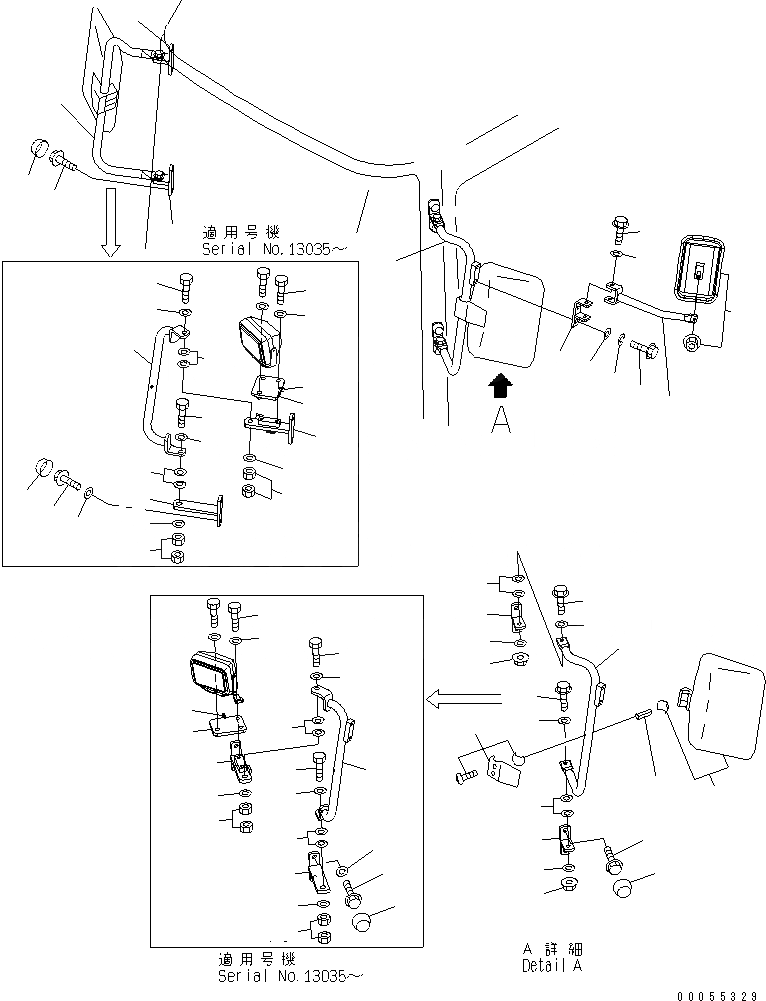 Схема запчастей Komatsu WA80-3 - ЗЕРКАЛА(СПЕЦ-Я LIVESTOCK RAISING) ЧАСТИ КОРПУСА
