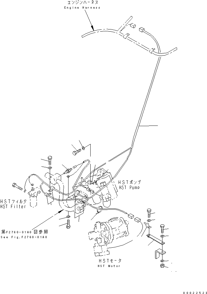 Схема запчастей Komatsu WA80-3-CB - ПРОВОДКА (HST ЛИНИЯ)(№-) ЭЛЕКТРИКА