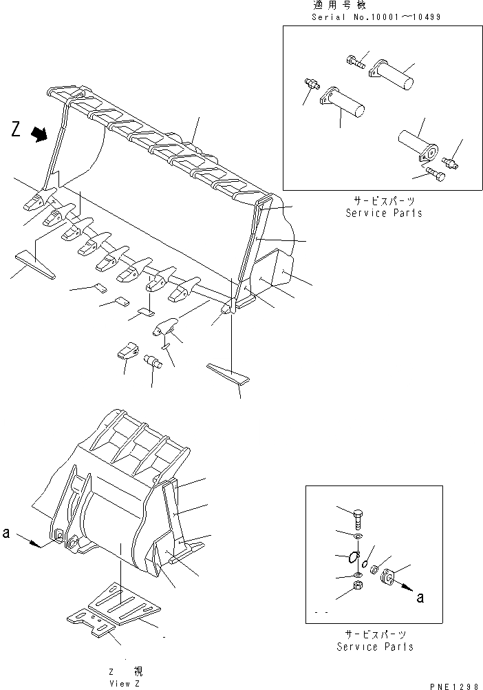 Схема запчастей Komatsu WA800-1 - КОВШ¤ 9.M (V-ОБРАЗН) (С ЗУБЬЯМИ) (УСИЛ.)       (ДЛЯ ВЫСОК. ПОДЪЕМА)(№-99) РАБОЧЕЕ ОБОРУДОВАНИЕ