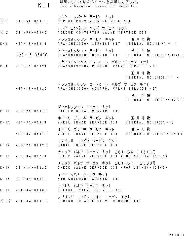 Схема запчастей Komatsu WA800-2 - РЕМ. КОМПЛЕКТЫ МАРКИРОВКА¤ ИНСТРУМЕНТ И РЕМКОМПЛЕКТЫ