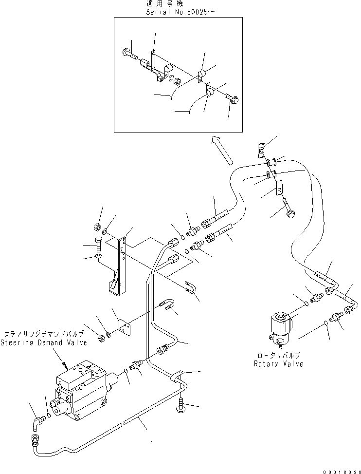 Схема запчастей Komatsu WA800-3 - ГИДРОЛИНИЯ РУЛЕВОГО УПРАВЛЕНИЯ (ГЛАВН. КЛАПАН УПРАВЛ-Е LAINE /)     (С AJSS)(№-) ГИДРАВЛИКА