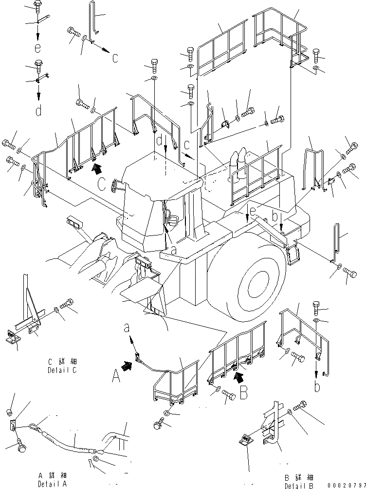 Схема запчастей Komatsu WA800L-3 - ПОРУЧНИ(С ПРАВ. СТУПЕНИ)(№-7) ЧАСТИ КОРПУСА