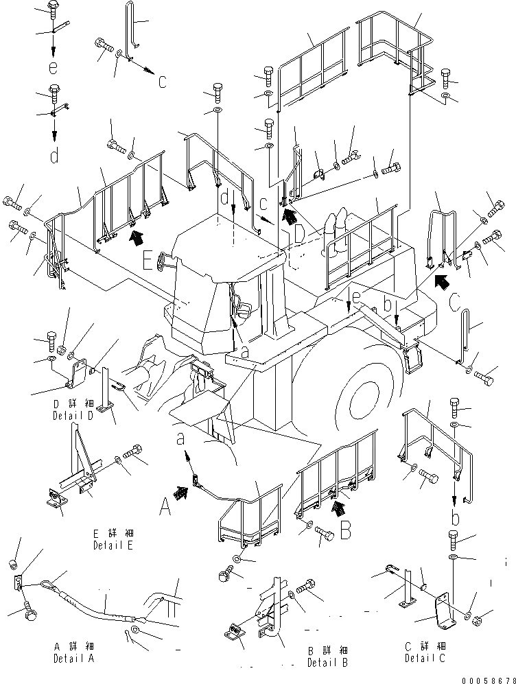 Схема запчастей Komatsu WA800L-3 - ПОРУЧНИ(С ПРАВ. СТУПЕНИ)(№8-) ЧАСТИ КОРПУСА