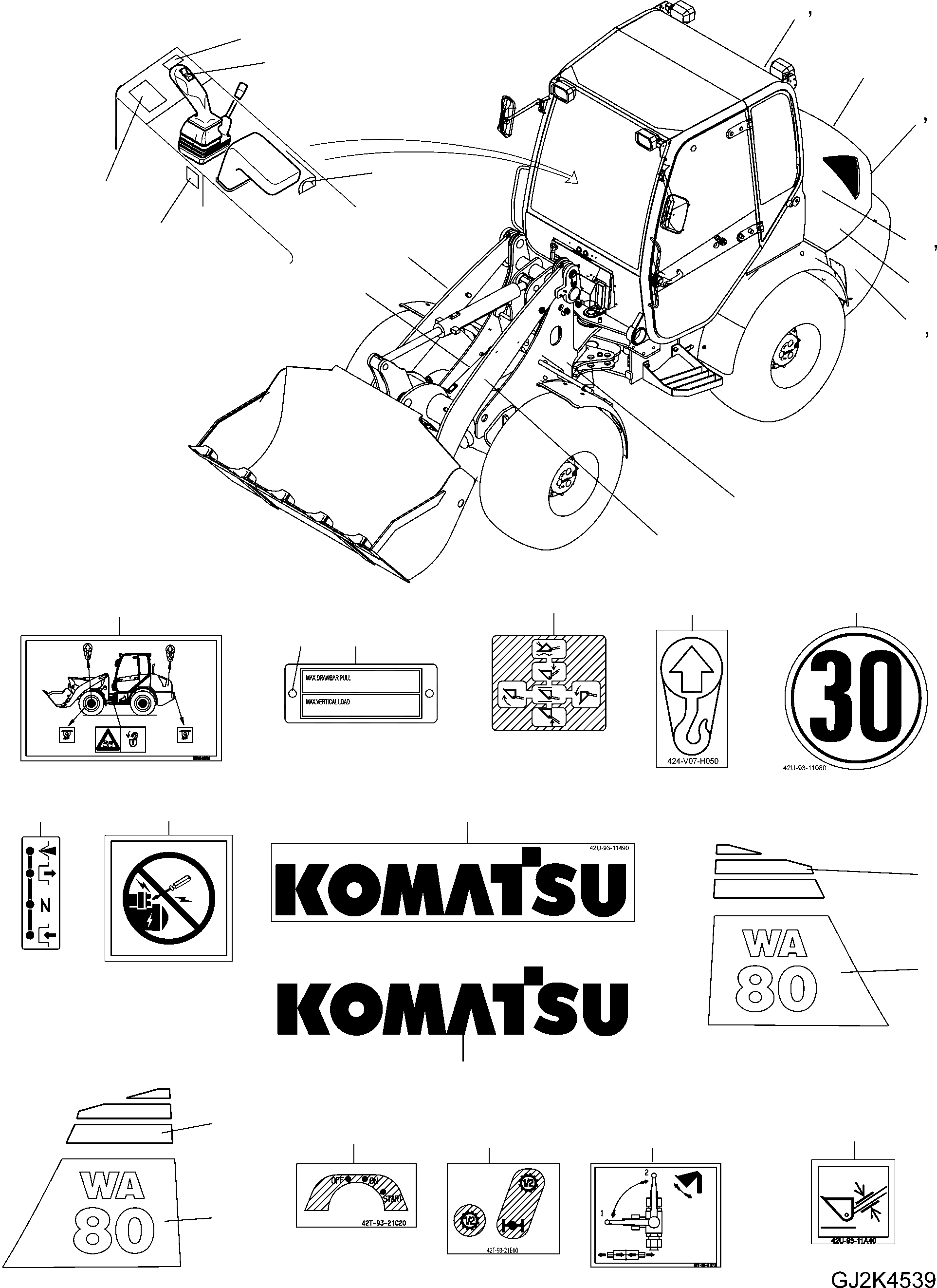 Схема запчастей Komatsu WA80-5 30 km - БУКВЕНН. ИНСТРУМЕНТ, АКСЕССУАРЫ, БУКВЕНН.