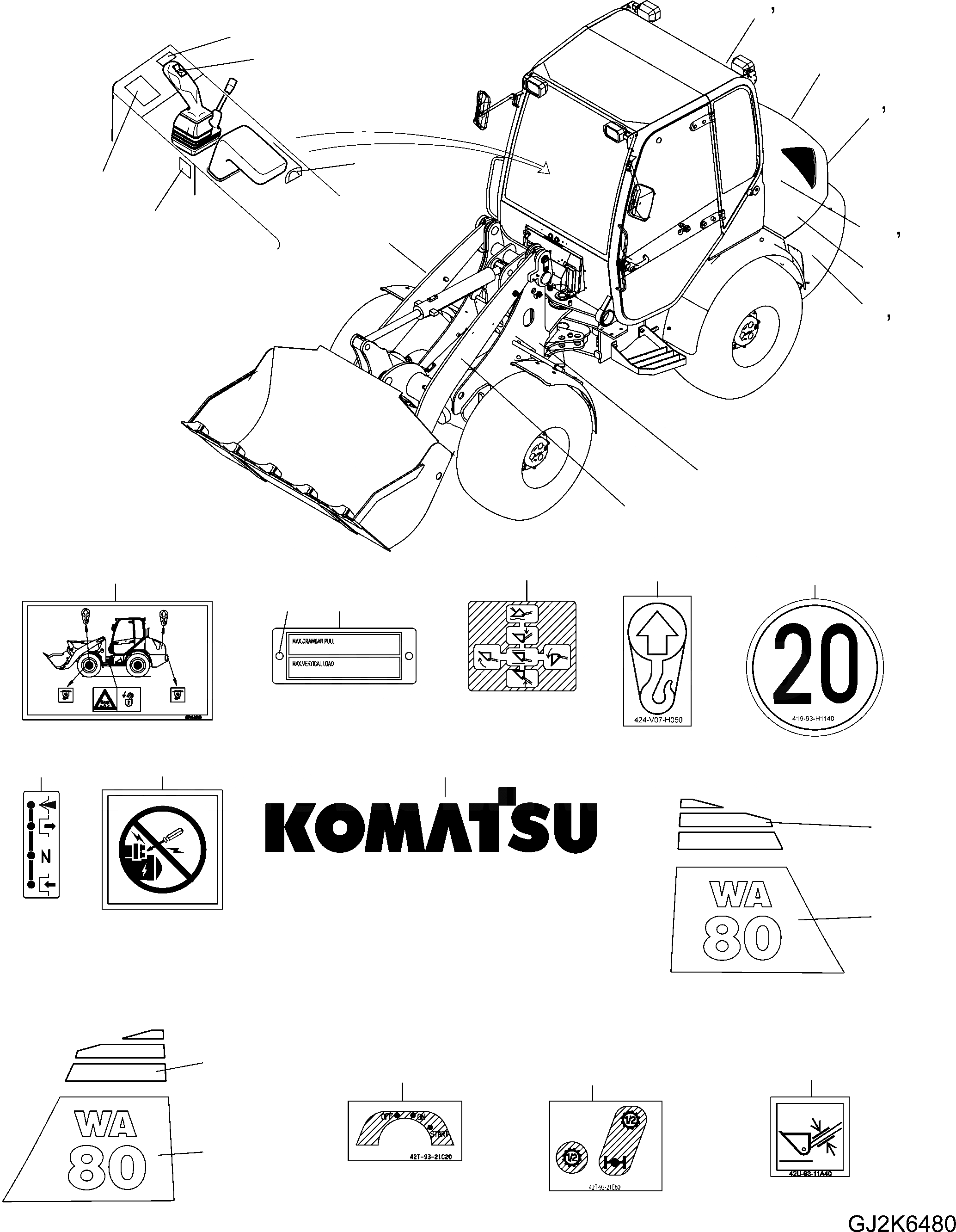 Схема запчастей Komatsu WA80-6 - ТАБЛИЧКИ (ЕСКАНАТ) (КМ/Ч) (/) U МАРКИРОВКА