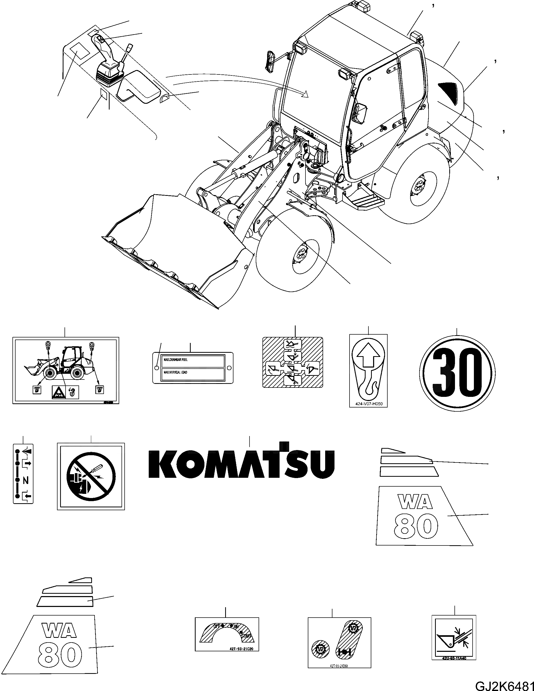 Схема запчастей Komatsu WA80-6 - ТАБЛИЧКИ (ЕСКАНАТ) (КМ/Ч) (/) U МАРКИРОВКА