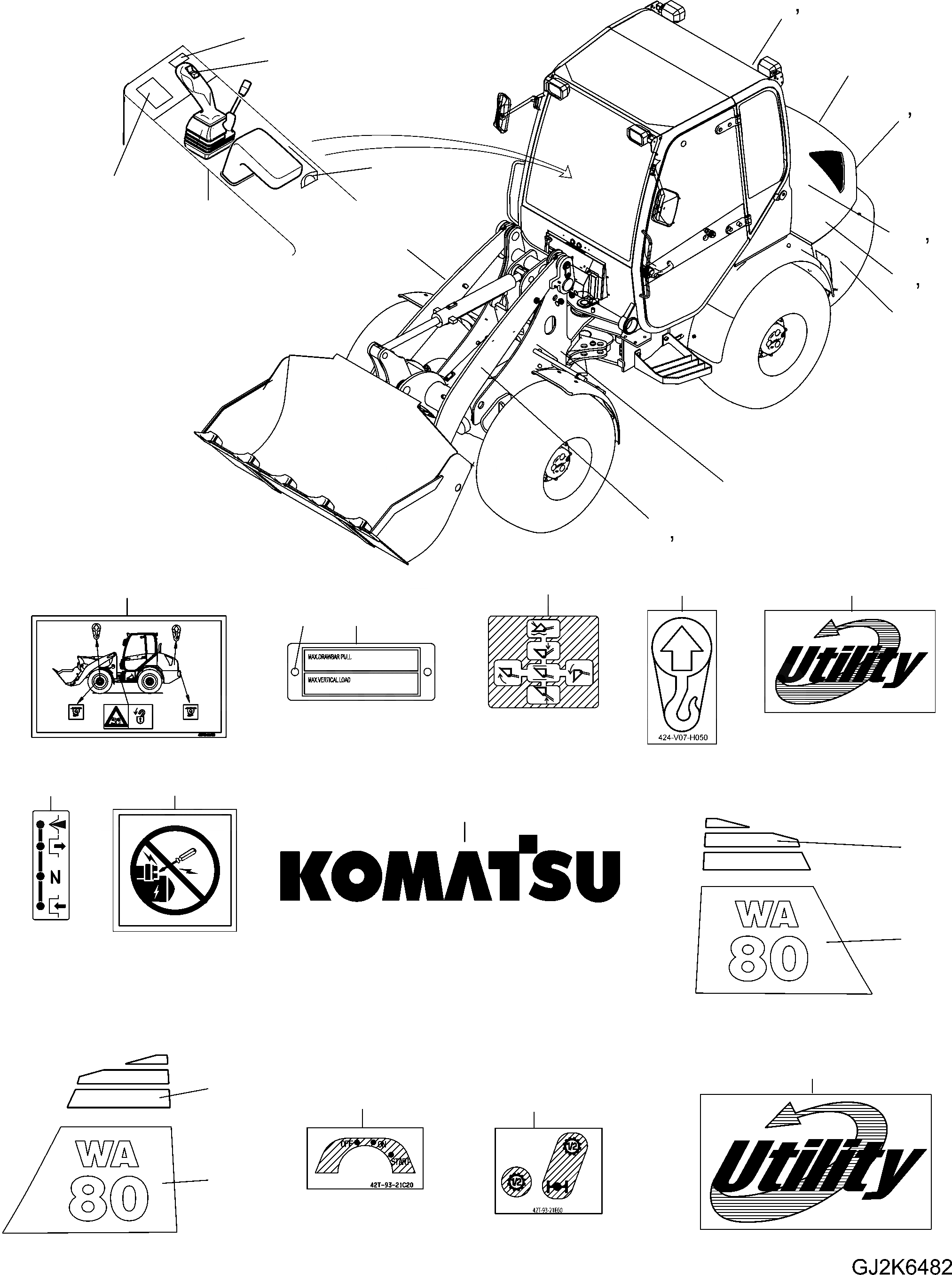 Схема запчастей Komatsu WA80-6 - ТАБЛИЧКИ (США) (/) U МАРКИРОВКА