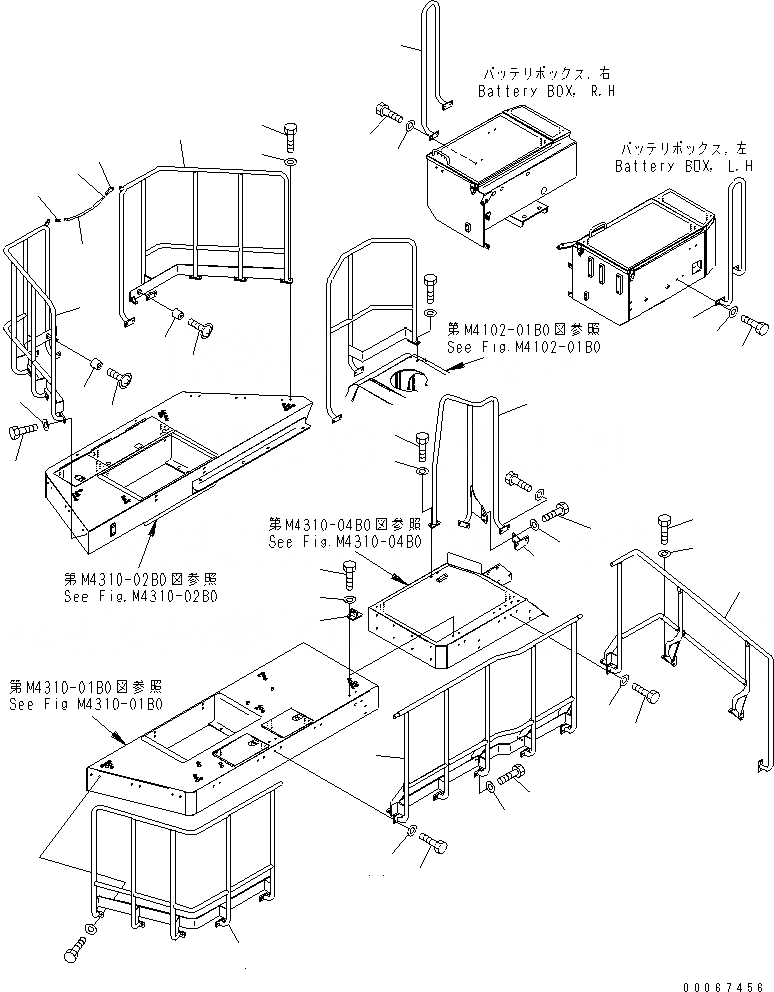 Схема запчастей Komatsu WA900-3E0 - ПОРУЧНИ(ПОРУЧНИ) (ПЛАТФОРМА)(№-) ЧАСТИ КОРПУСА