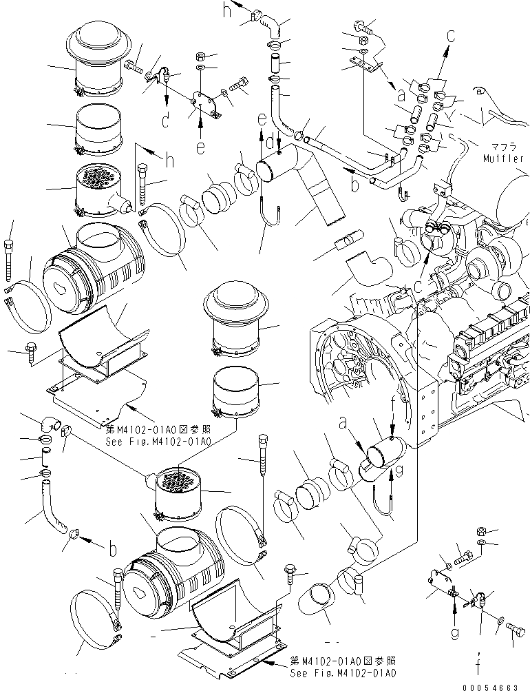 Схема запчастей Komatsu WA900L-3 - ДВИГАТЕЛЬ (ВОЗДУХООЧИСТИТЕЛЬ И CLEANER КРЕПЛЕНИЕ)(№-) КОМПОНЕНТЫ ДВИГАТЕЛЯ