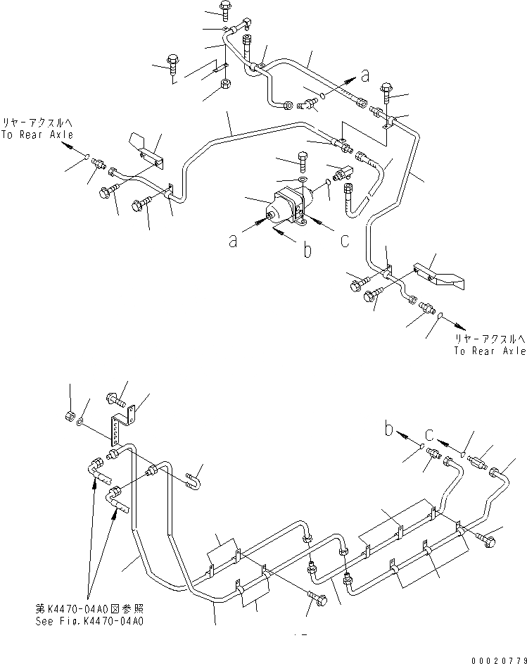 Схема запчастей Komatsu WA900L-3 - ТОРМОЗНАЯ ГИДРОЛИНИЯ (ЗАДН. ТОРМОЗН. ГИДРОЛИНИЯ) КАБИНА ОПЕРАТОРА И СИСТЕМА УПРАВЛЕНИЯ