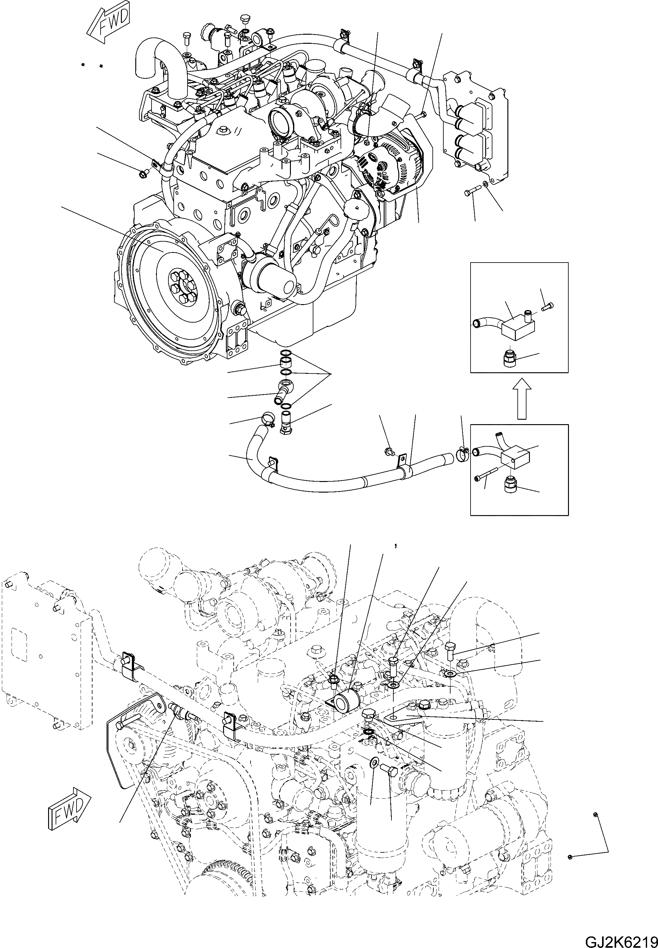 Схема запчастей Komatsu WA90-6 - КОМПОНЕНТЫ ДВИГАТЕЛЯ (ЭЛЕМЕНТЫ КРЕПЛЕНИЯ) B КОМПОНЕНТЫ ДВИГАТЕЛЯ