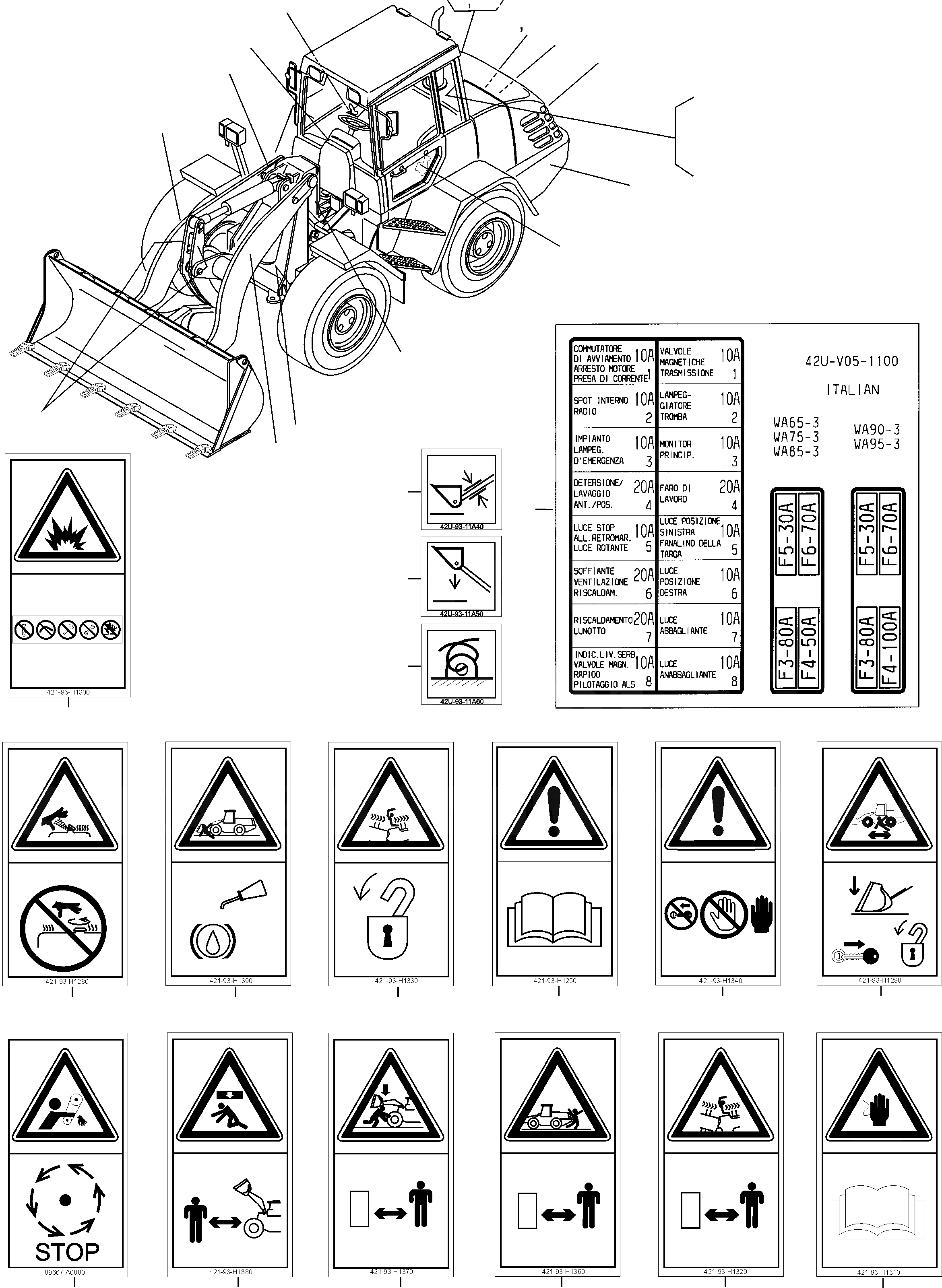 Схема запчастей Komatsu WA90-3 - ТАБЛИЧКИS, ИТАЛИЯ ИНСТРУМЕНТ, АКСЕССУАРЫ, БУКВЕНН.