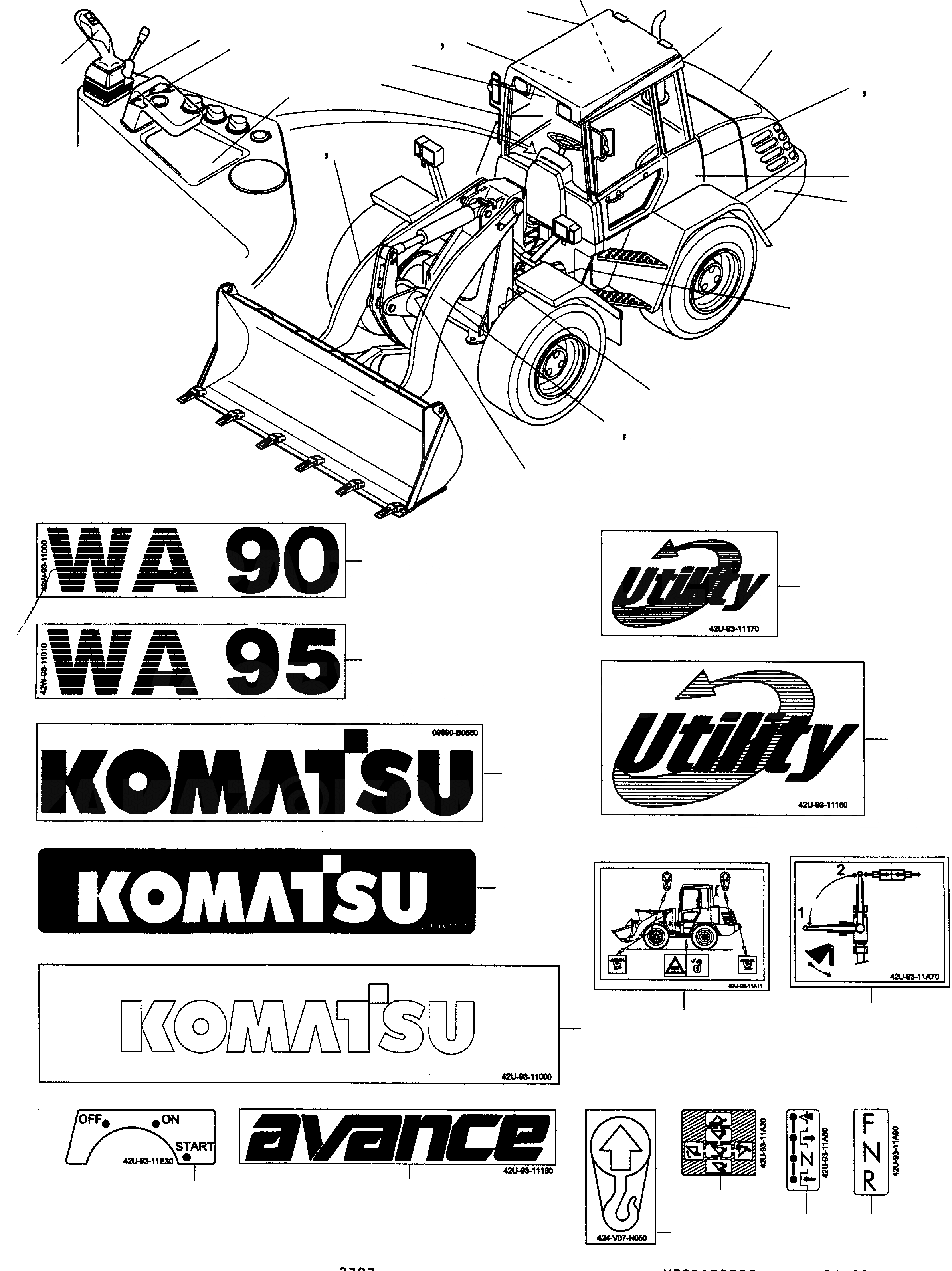 Схема запчастей Komatsu WA90-3 - БУКВЕНН. ИНСТРУМЕНТ, АКСЕССУАРЫ, БУКВЕНН.