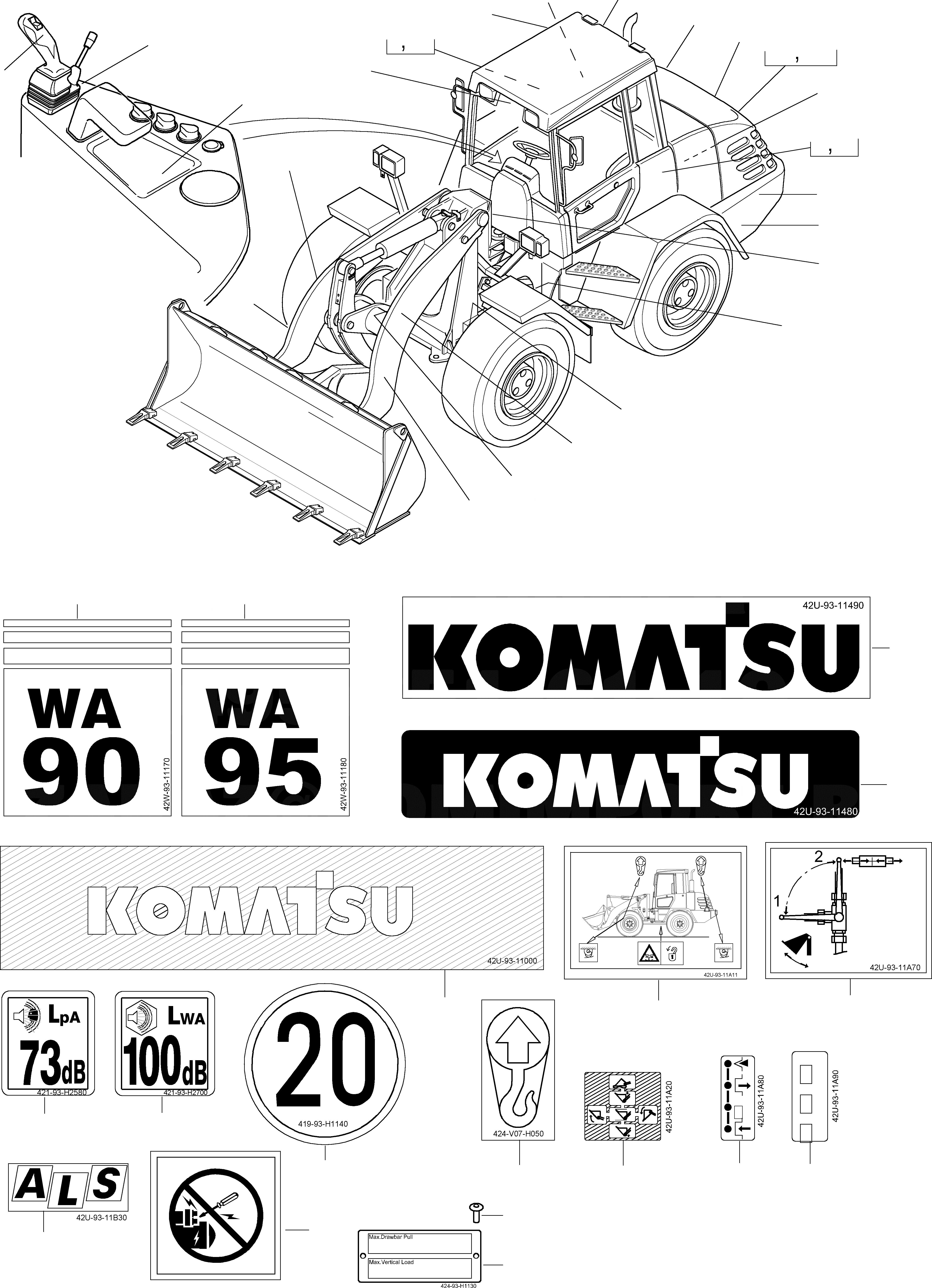 Схема запчастей Komatsu WA90-3 - БУКВЕНН. ИНСТРУМЕНТ, АКСЕССУАРЫ, БУКВЕНН.