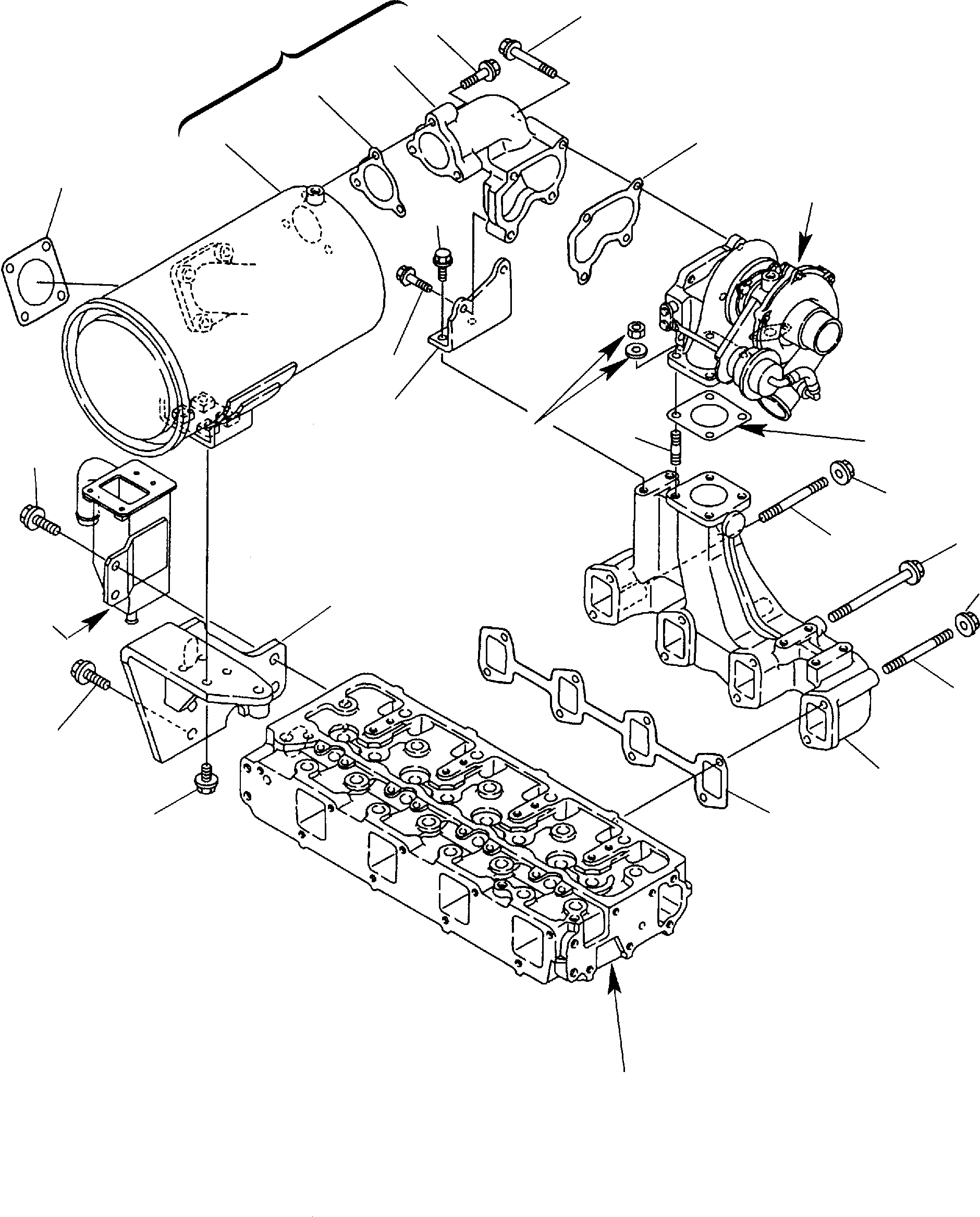 Схема запчастей Komatsu WB140-2 - ВЫПУСКНОЙ КОЛЛЕКТОР & ГЛУШИТЕЛЬ (TURBO ДВИГАТЕЛЬ) ДВИГАТЕЛЬ