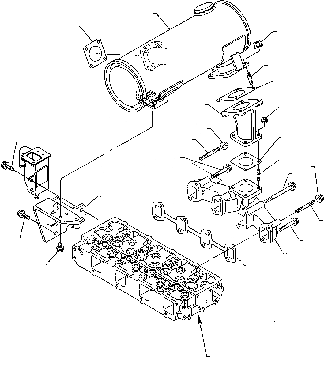 Схема запчастей Komatsu WB140-2 - EXAUST MANIFOL & ГЛУШИТЕЛЬ (ASPIRATED ДВИГАТЕЛЬ) ДВИГАТЕЛЬ