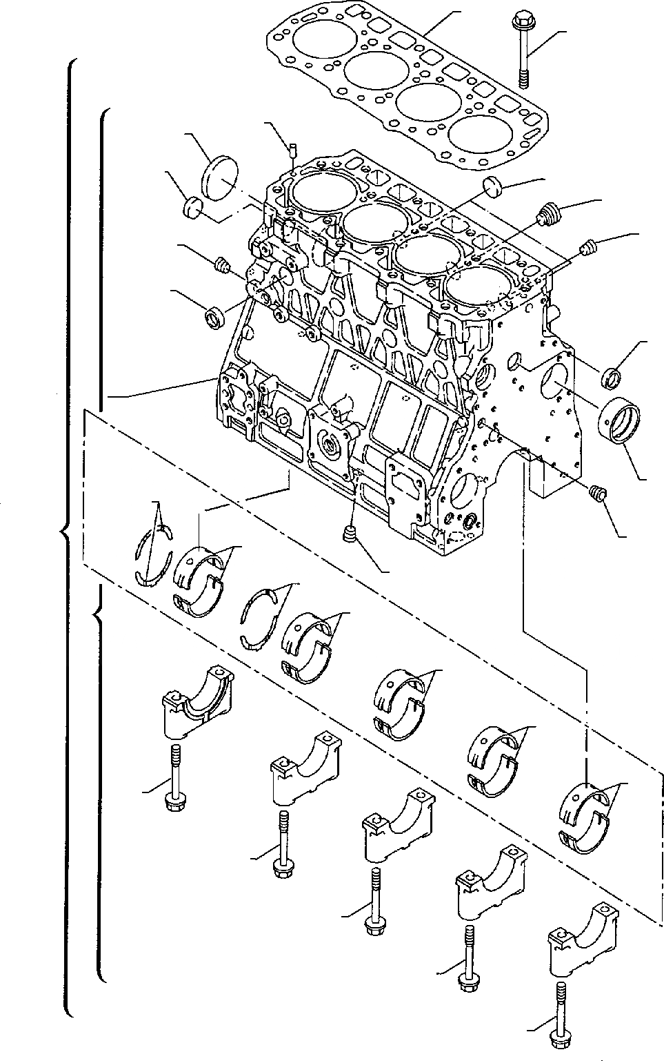 Схема запчастей Komatsu WB140-2 - ЦИЛИНДР BOLCK (ASPIRATED ДВИГАТЕЛЬ) ДВИГАТЕЛЬ