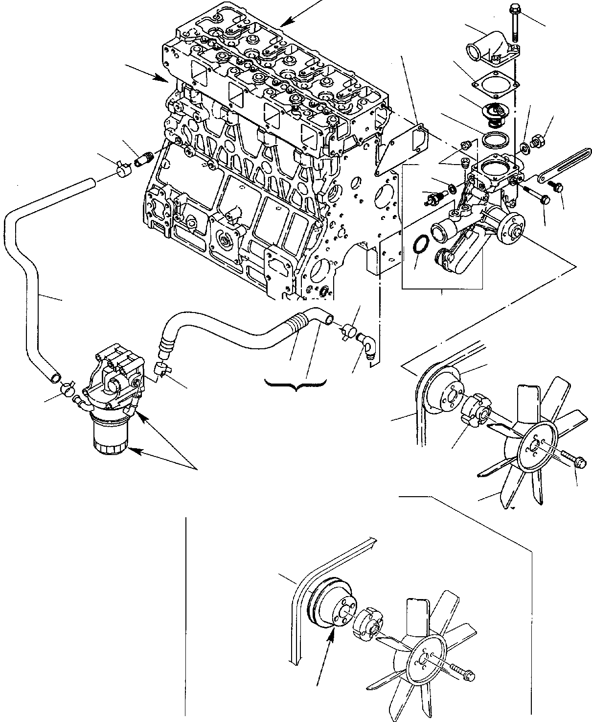 Схема запчастей Komatsu WB140-2 - СИСТЕМА ОХЛАЖДЕНИЯ (ASPIRATED ДВИГАТЕЛЬ) ДВИГАТЕЛЬ