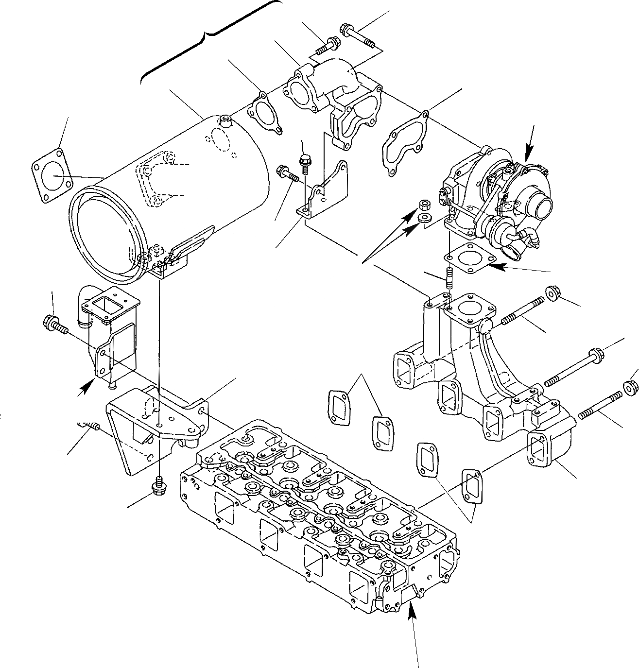 Схема запчастей Komatsu WB140-2 - EXAUST КОЛЛЕКТОР & ГЛУШИТЕЛЬ (TURBO ДВИГАТЕЛЬ) ДВИГАТЕЛЬ