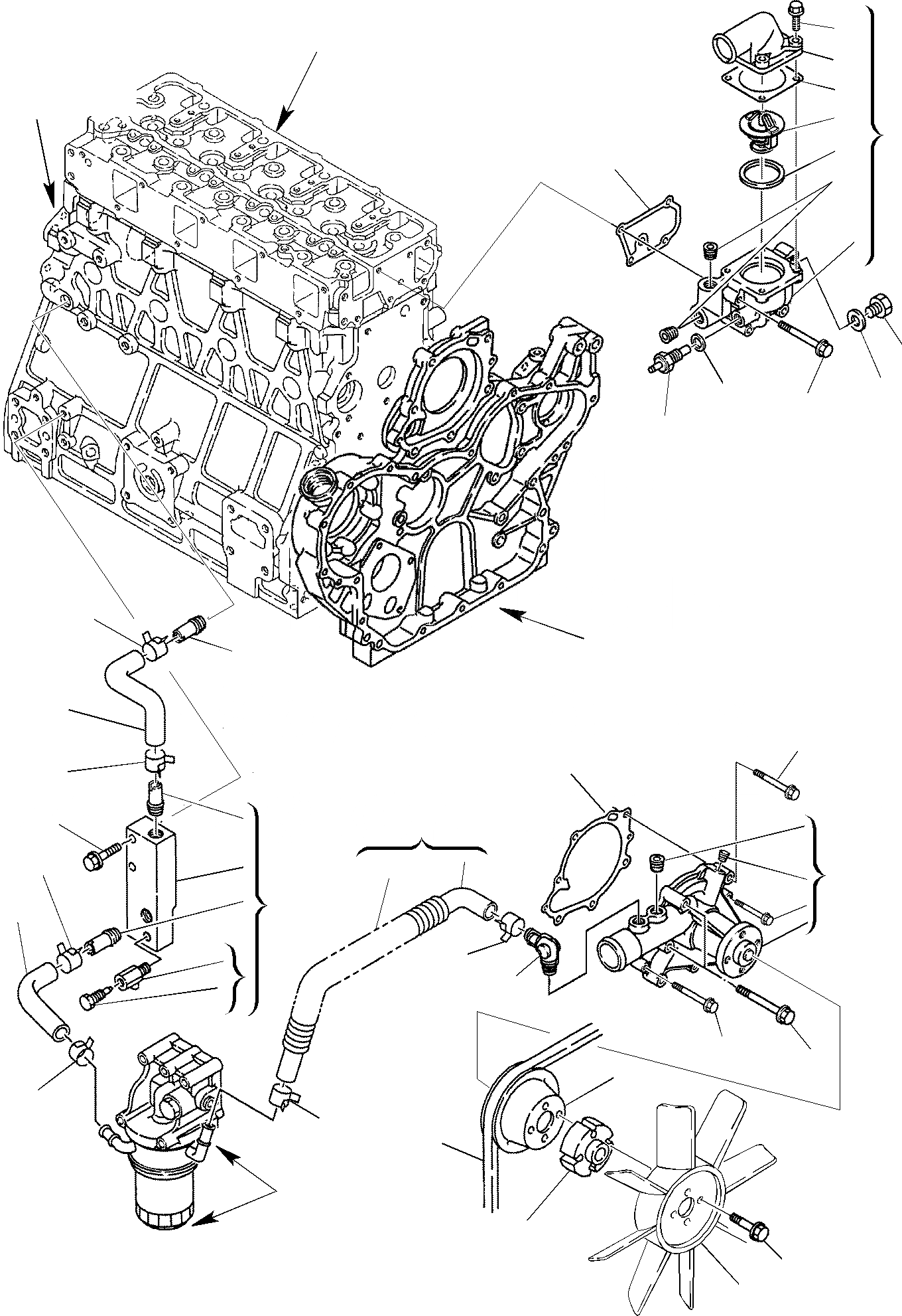 Схема запчастей Komatsu WB140-2 - СИСТЕМА ОХЛАЖДЕНИЯ (ASPIRATED ДВИГАТЕЛЬ) ДВИГАТЕЛЬ